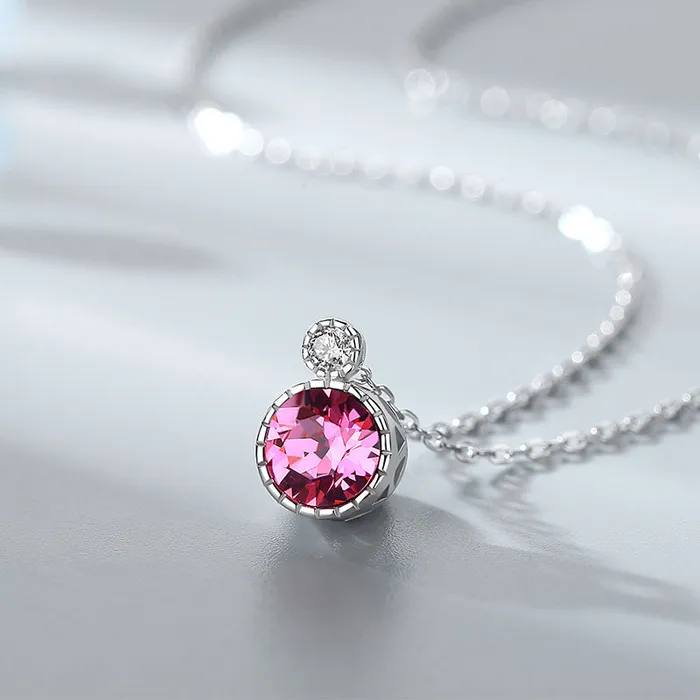 Necklaces Mystic Flavia Pink Swarovski Crystal Circle Pendant Silver Necklace Necklaces Mystic Flavia Pink Swarovski Crystal Circle Pendant Silver Necklace