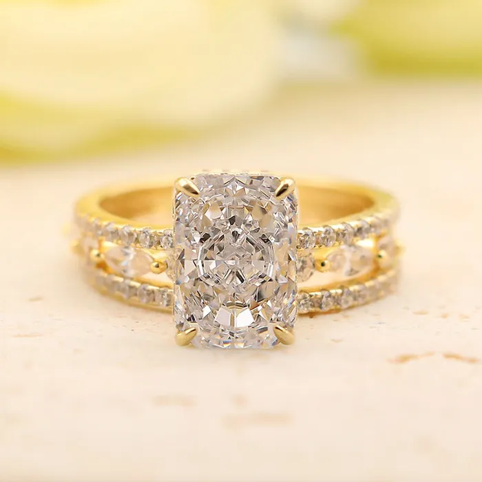 Noble Radiant Cut 3PC Sterling Silver Wedding Bridal Set in Golden Tone shineofdiamond Rings Noble Radiant Cut 3PC Sterling Silver Wedding Bridal Set in Golden Tone shineofdiamond Rings