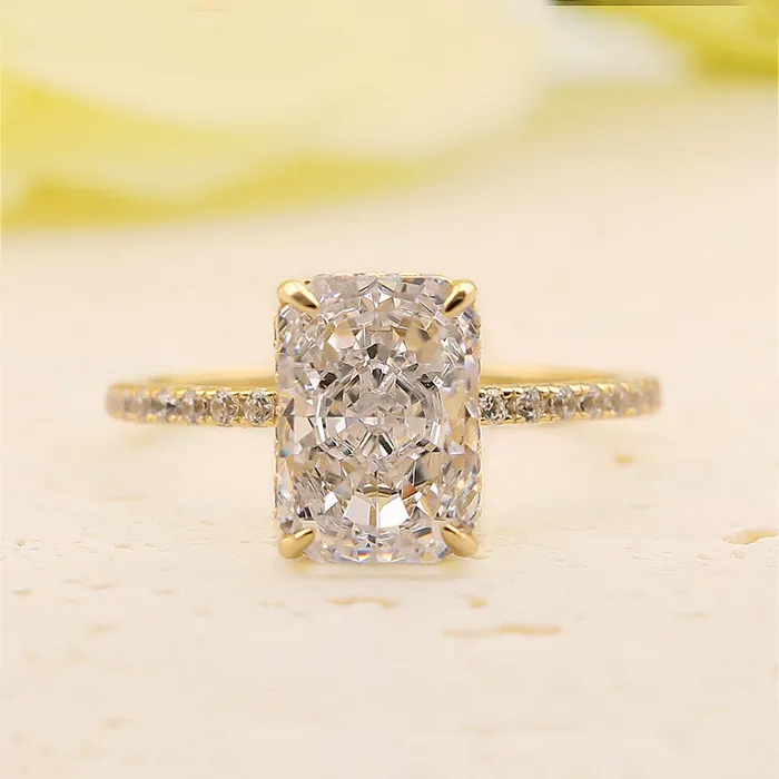 Noble Radiant Cut 3PC Sterling Silver Wedding Bridal Set in Golden Tone shineofdiamond Rings