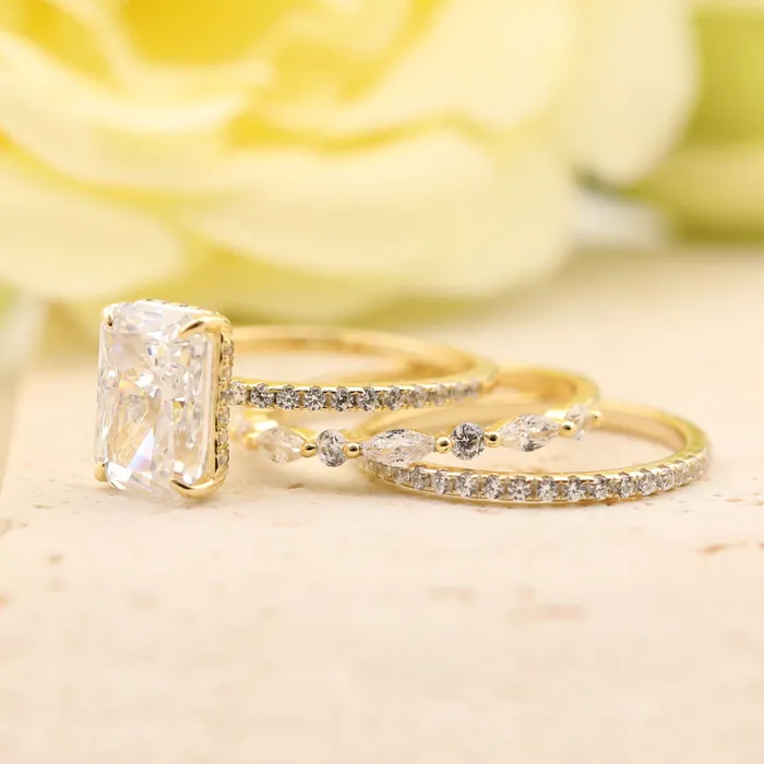 Noble Radiant Cut 3PC Sterling Silver Wedding Bridal Set in Golden Tone shineofdiamond Rings