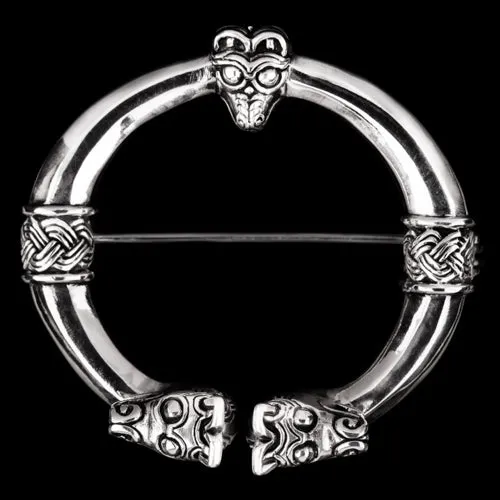 Northan Viking Silver Necklaces Viking Cloak Pin with Animal Head Terminals