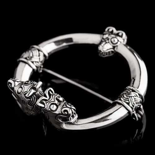 Northan Viking Silver Necklaces Viking Cloak Pin with Animal Head Terminals