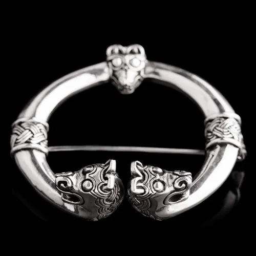 Northan Viking Silver Necklaces Viking Cloak Pin with Animal Head Terminals