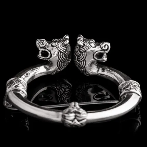 Northan Viking Silver Necklaces Viking Cloak Pin with Animal Head Terminals