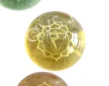 Oceanic Linkways Earrings Solar Plexus Chakra Glass Sphere Laser Etched 2 inch