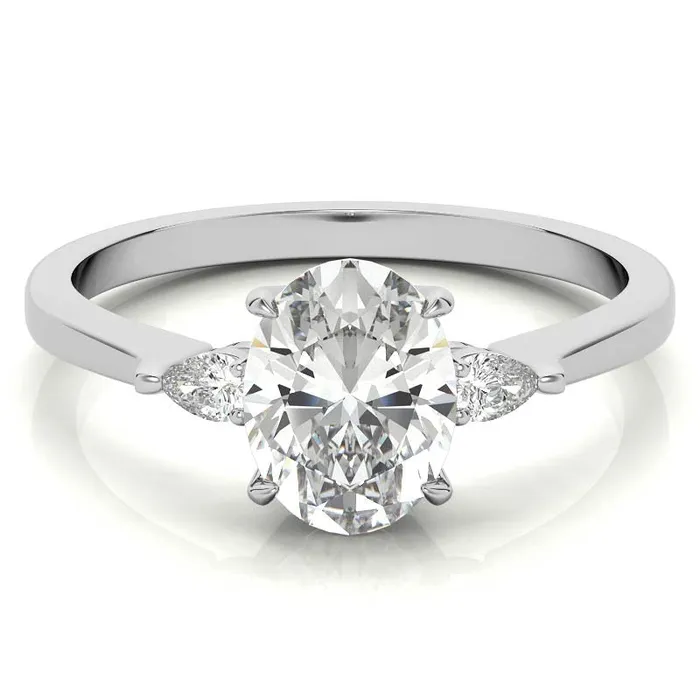 Oval Cut and Pear 3Stone Sterling Silver Engagement Ring shine of diamond Rings Oval Cut and Pear 3Stone Sterling Silver Engagement Ring shine of diamond Rings