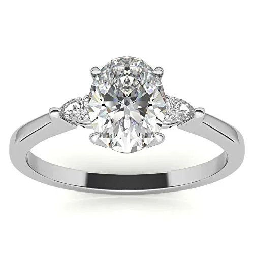 Oval Cut and Pear 3Stone Sterling Silver Engagement Ring shine of diamond Rings Oval Cut and Pear 3Stone Sterling Silver Engagement Ring shine of diamond Rings