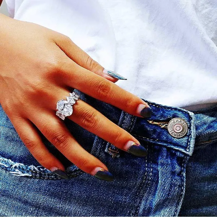 Oval Cut Engagement Ring with Marquise Side Stone Shineofidamond Rings
