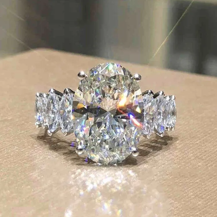 Oval Cut Engagement Ring with Marquise Side Stone Shineofidamond Rings Oval Cut Engagement Ring with Marquise Side Stone Shineofidamond Rings