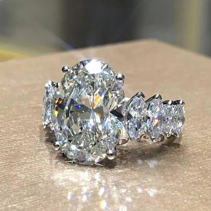 Oval Cut Engagement Ring with Marquise Side Stone Shineofidamond Rings Oval Cut Engagement Ring with Marquise Side Stone Shineofidamond Rings