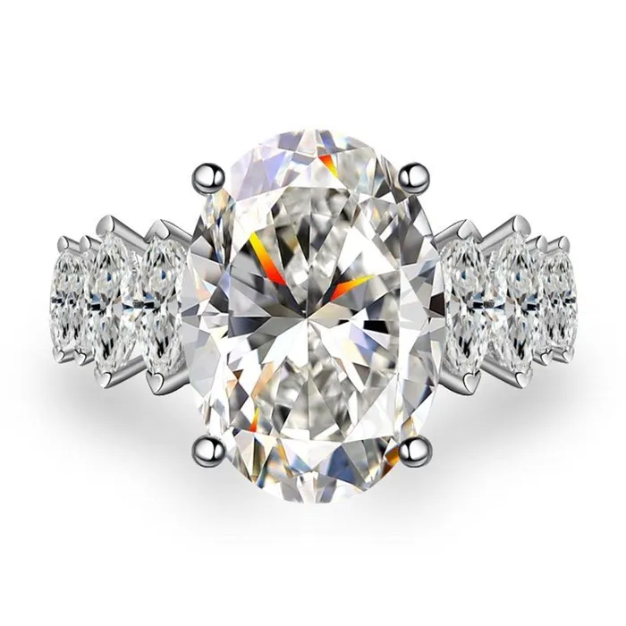 Oval Cut Engagement Ring with Marquise Side Stone Shineofidamond Rings Oval Cut Engagement Ring with Marquise Side Stone Shineofidamond Rings