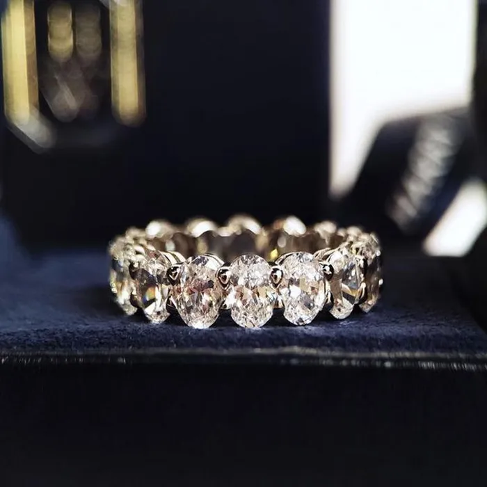 Oval Cut Sterling Silver Eternity Wedding Band Shineofidamond Rings