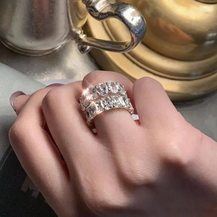 Oval Cut Sterling Silver Eternity Wedding Band Shineofidamond Rings Oval Cut Sterling Silver Eternity Wedding Band Shineofidamond Rings
