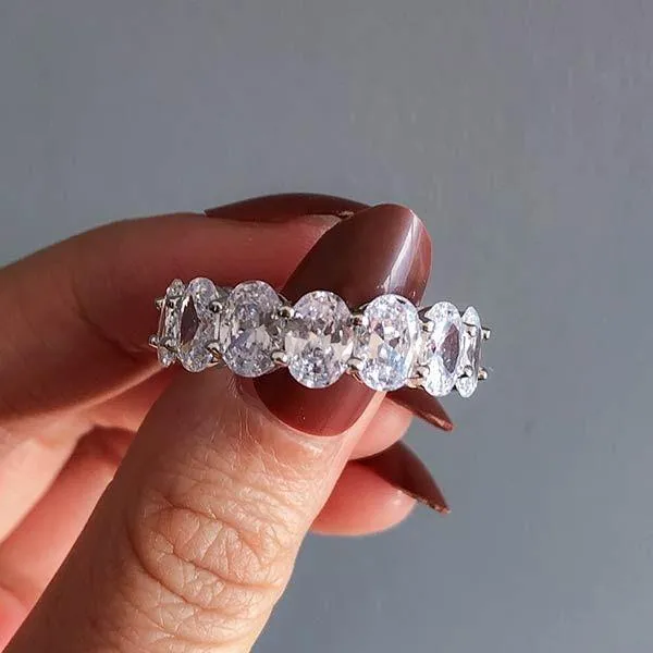 Oval Cut Sterling Silver Eternity Wedding Band Shineofidamond Rings Oval Cut Sterling Silver Eternity Wedding Band Shineofidamond Rings