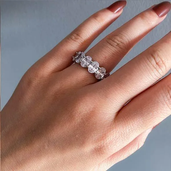 Oval Cut Sterling Silver Eternity Wedding Band Shineofidamond Rings Oval Cut Sterling Silver Eternity Wedding Band Shineofidamond Rings