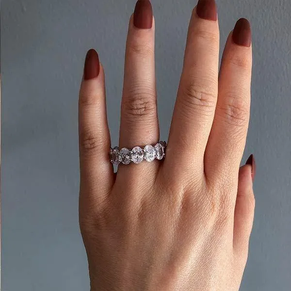 Oval Cut Sterling Silver Eternity Wedding Band Shineofidamond Rings Oval Cut Sterling Silver Eternity Wedding Band Shineofidamond Rings
