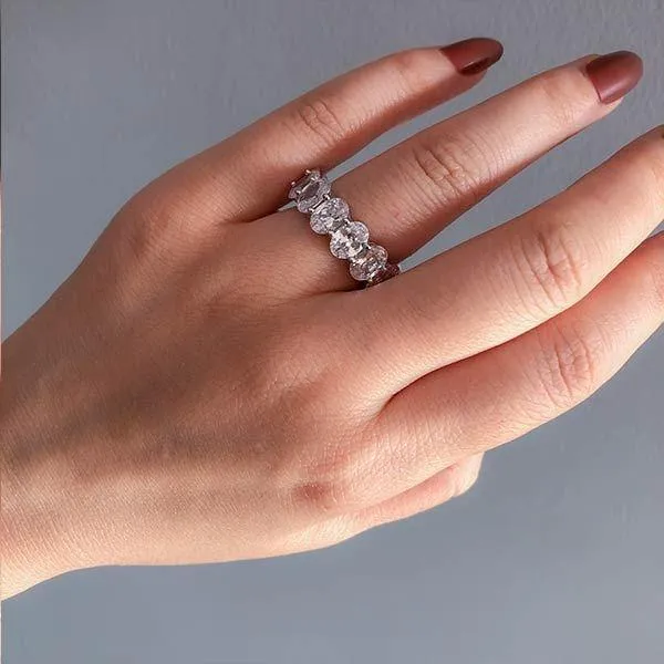 Oval Cut Sterling Silver Eternity Wedding Band Shineofidamond Rings Oval Cut Sterling Silver Eternity Wedding Band Shineofidamond Rings