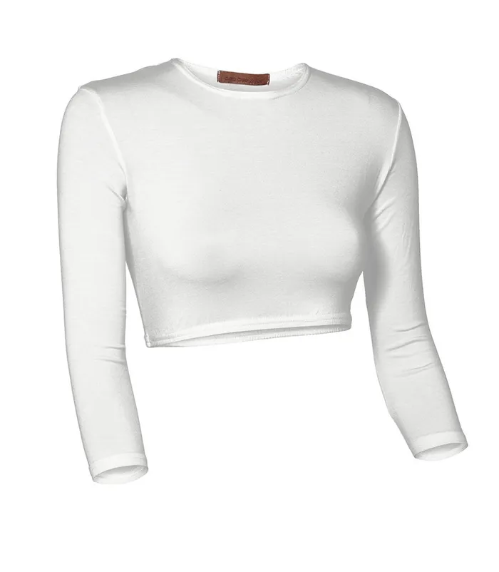 PBJ Ladies Lycra 34 Sleeve Croptop White Pea Bee Jae Rings