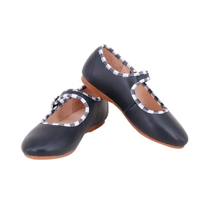 Perroquet Leather Mary Janes with Gingham Trim Navy Perroquet Shoes Necklaces