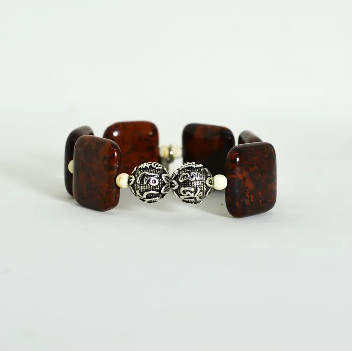 Poppy Jasper Square Silver Bead Bracelet 12 MM Mystic Flavia Bracelets