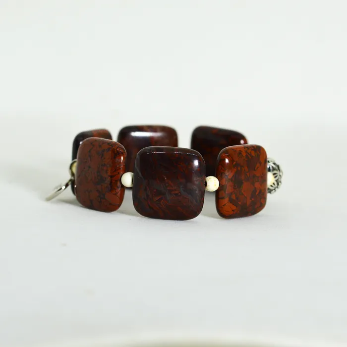 Poppy Jasper Square Silver Bead Bracelet 12 MM Mystic Flavia Bracelets