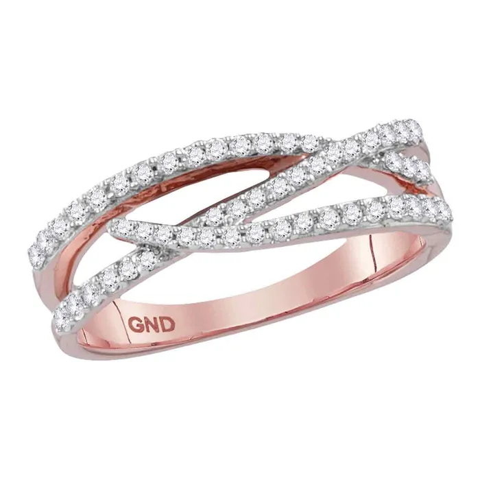 Rings 10kt Rose Gold Womens Round Diamond Crossover Woven Band Ring 13 Cttw mayamila Rings 10kt Rose Gold Womens Round Diamond Crossover Woven Band Ring 13 Cttw mayamila