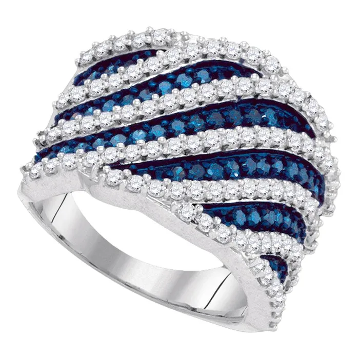 Rings 10kt White Gold Womens Round Blue Color Enhanced Diamond Diagonal Stripe Fashion Ring 178 Cttw mayamila Rings 10kt White Gold Womens Round Blue Color Enhanced Diamond Diagonal Stripe Fashion Ring 178 Cttw mayamila