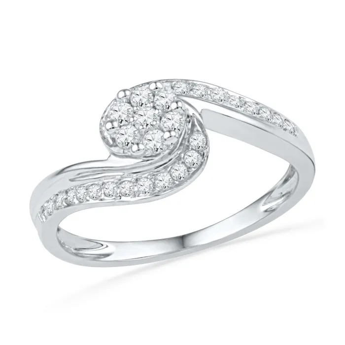 Rings 10kt White Gold Womens Round Diamond Flower Cluster Curved Ring 13 Cttw mayamila Rings 10kt White Gold Womens Round Diamond Flower Cluster Curved Ring 13 Cttw mayamila
