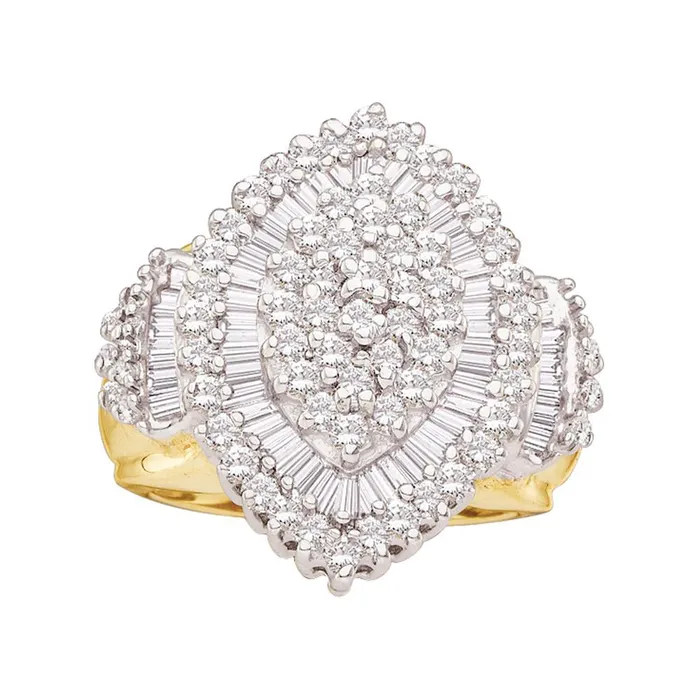 Rings 10kt Yellow Gold Womens Round Baguette Diamond Concentric Oval Cluster Ring 100 Cttw mayamila Rings 10kt Yellow Gold Womens Round Baguette Diamond Concentric Oval Cluster Ring 100 Cttw mayamila