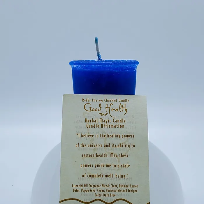 Rings Good Health Dark Blue Votive Intention Candle Reiki Charged Crystal Journey Candles