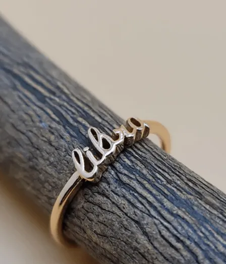 Rings LOV Libra Zodiac Cursive Ring Brass 18k Gold Plated