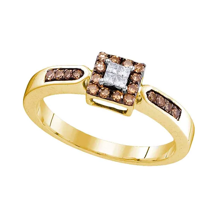Rings mayamila 10kt Yellow Gold Womens Round Cognacbrown Color Enhanced Diamond Square Cluster Ring 14 Cttw Rings mayamila 10kt Yellow Gold Womens Round Cognacbrown Color Enhanced Diamond Square Cluster Ring 14 Cttw