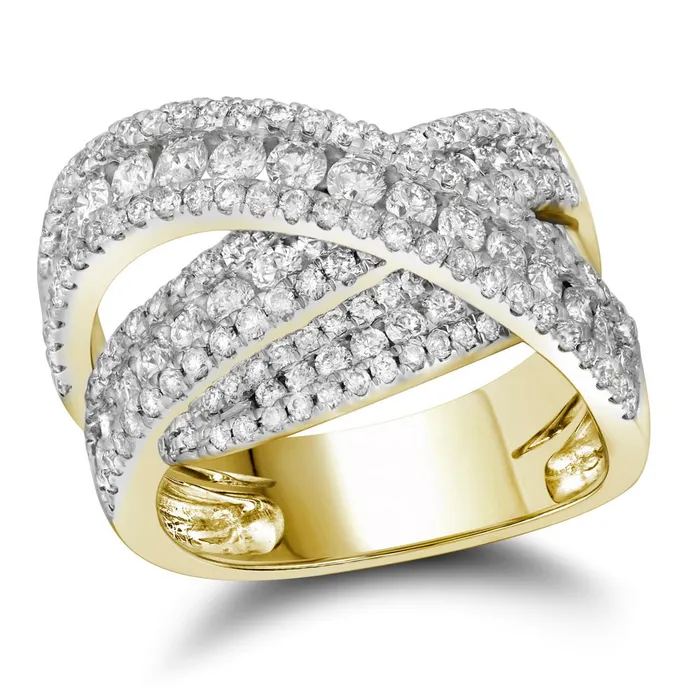 Rings mayamila 10kt Yellow Gold Womens Round Diamond Crossover Fashion Band Ring 200 Cttw Rings mayamila 10kt Yellow Gold Womens Round Diamond Crossover Fashion Band Ring 200 Cttw