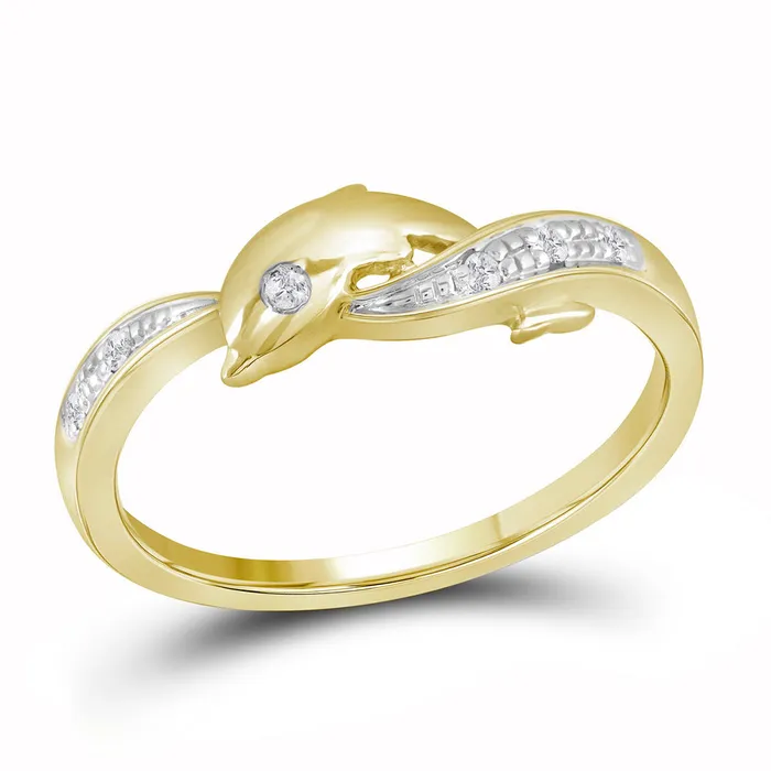 Rings mayamila 10kt Yellow Gold Womens Round Diamond Twotone Dolphin Fish Animal Ring 03 Cttw