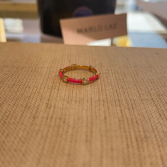 Rings Melissa Kaye Zea Ring 18k pink gold with diamonds 038 tcw and neon pink enamel size 6 Rings Melissa Kaye Zea Ring 18k pink gold with diamonds 038 tcw and neon pink enamel size 6