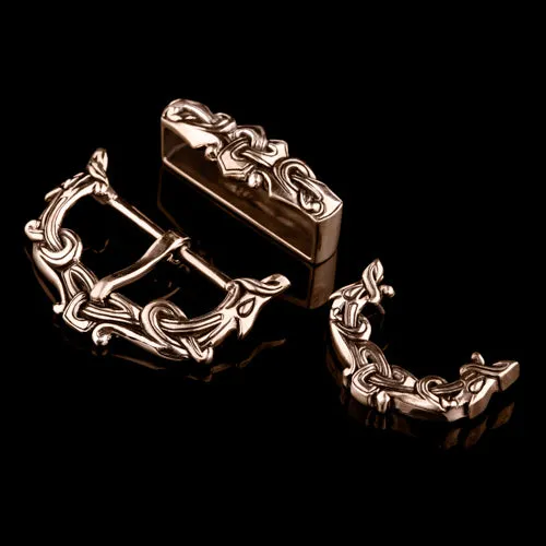 Rings Northan Viking Silver Three Piece Belt Set With Wolf Heads Ringerike Style