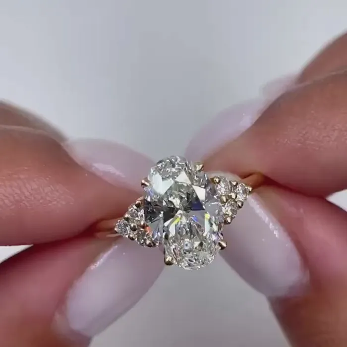 Rings shine of diamond Gorgeous Golden Tone Oval Cut Engagement Ring In Sterling Silver