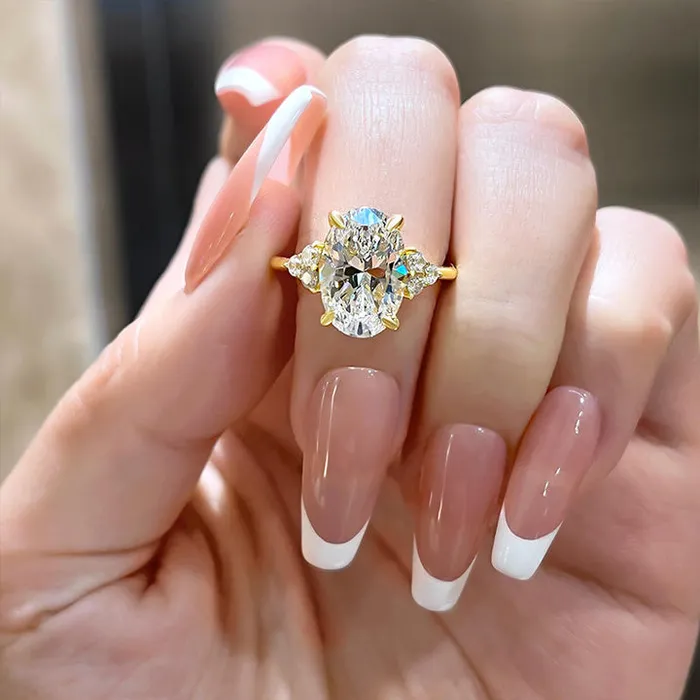 Rings shine of diamond Gorgeous Golden Tone Oval Cut Engagement Ring In Sterling Silver