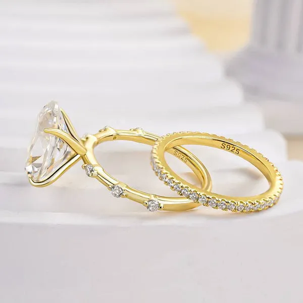 Rings Shineofdiamond Yellow Gold Tone Oval Cut Wedding Bridal Set In Sterling Silver