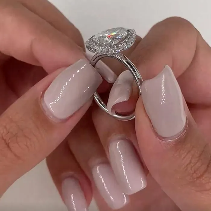 Rings Shineofidamond Classic Halo Pear Cut Engagement Ring in Sterling Silver