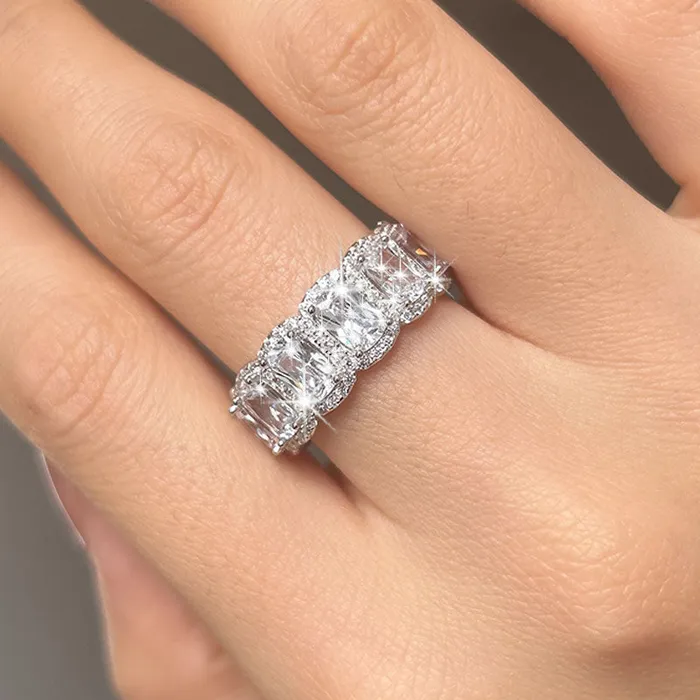 Rings Shineofidamond Handmade Halo Radiant Cut Eternity Wedding Band