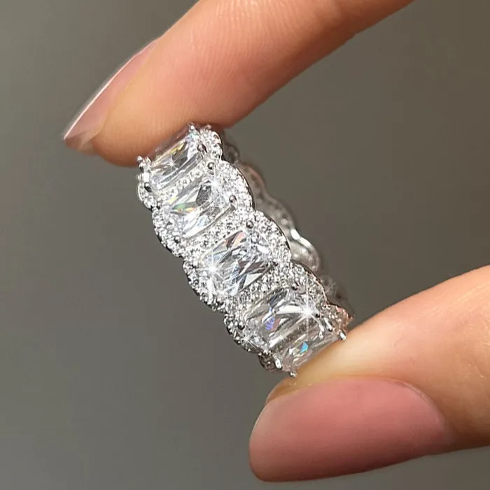 Rings Shineofidamond Handmade Halo Radiant Cut Eternity Wedding Band