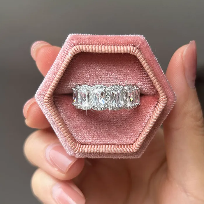 Rings Shineofidamond Handmade Halo Radiant Cut Eternity Wedding Band