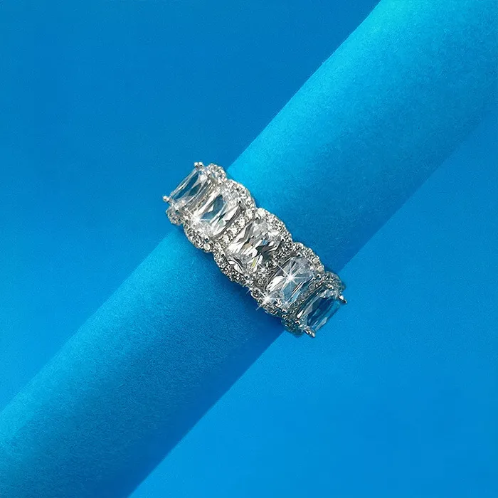 Rings Shineofidamond Handmade Halo Radiant Cut Eternity Wedding Band