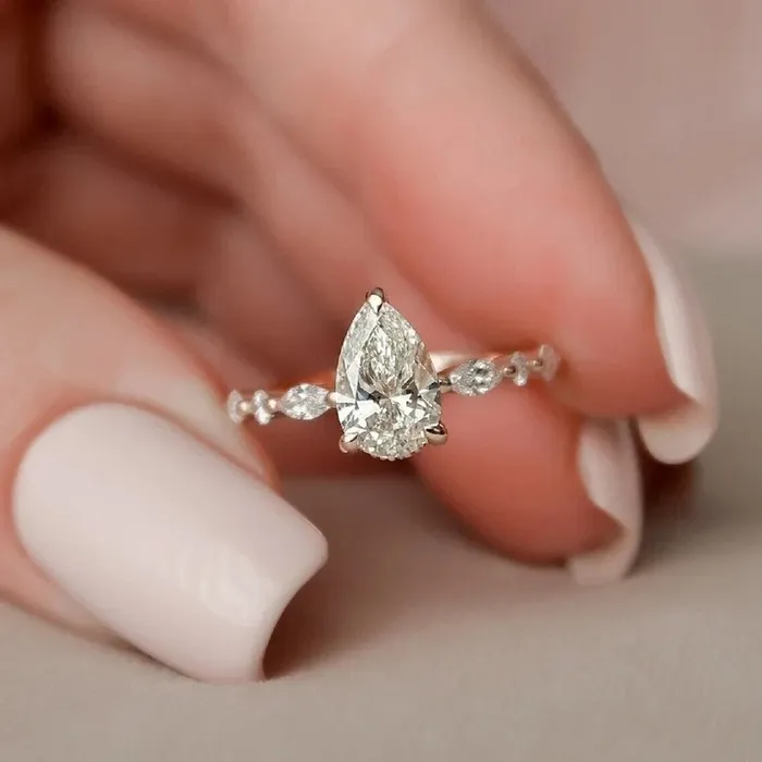 Rings Shineofidamond Solitaire Pear Cut with Marquise Cut Stone Engagement Ring in Sterling Silver Rings Shineofidamond Solitaire Pear Cut with Marquise Cut Stone Engagement Ring in Sterling Silver