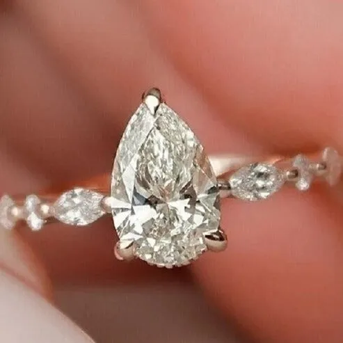 Rings Shineofidamond Solitaire Pear Cut with Marquise Cut Stone Engagement Ring in Sterling Silver
