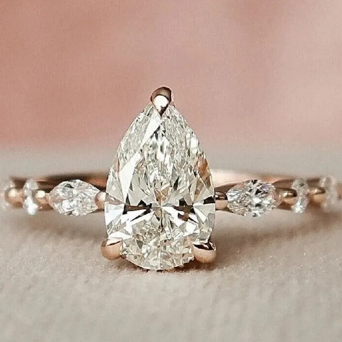 Rings Shineofidamond Solitaire Pear Cut with Marquise Cut Stone Engagement Ring in Sterling Silver