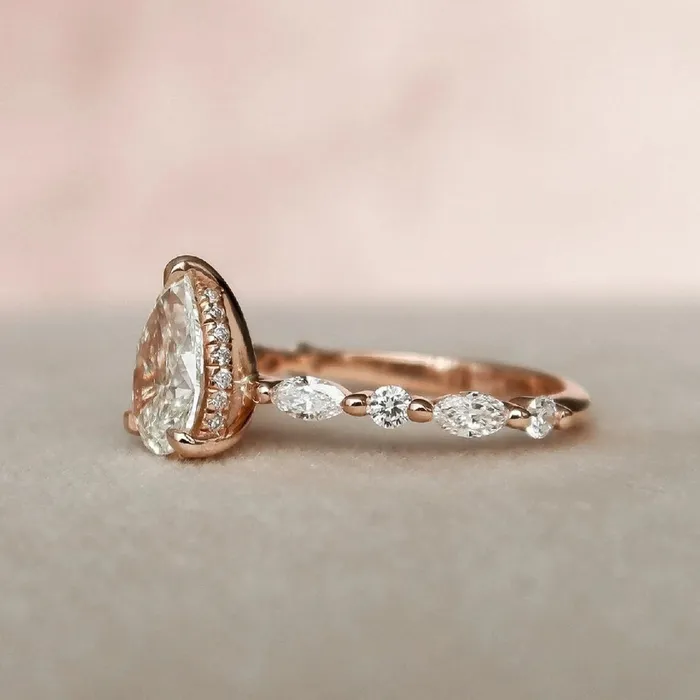 Rings Shineofidamond Solitaire Pear Cut with Marquise Cut Stone Engagement Ring in Sterling Silver