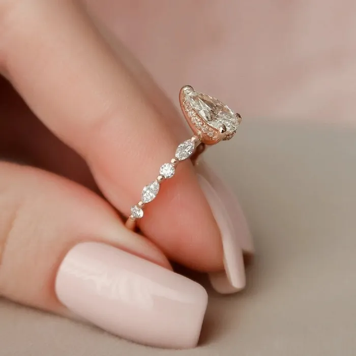 Rings Shineofidamond Solitaire Pear Cut with Marquise Cut Stone Engagement Ring in Sterling Silver