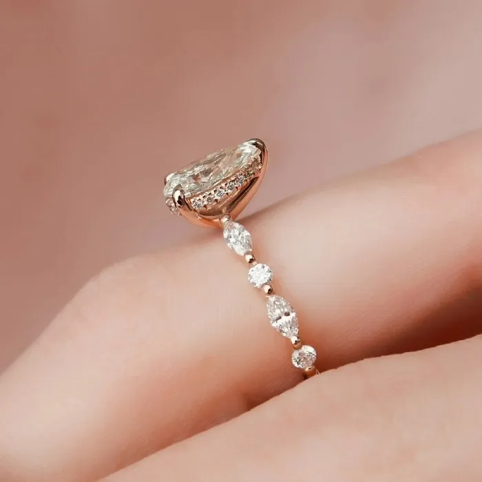 Rings Shineofidamond Solitaire Pear Cut with Marquise Cut Stone Engagement Ring in Sterling Silver